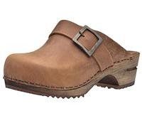 Sanita Urban Open Clog | Original Handmade | Leather Wooden Clogs for Women | Sustainable Materials, Brown, 5 UK