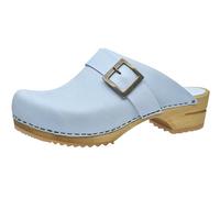Sanita Urban Open Clog | Original Handmade | Leather Wooden Clogs for Women | Sustainable Materials, lightblue, 5 UK