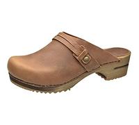 Sanita Ursana Mule Clog | Original Handmade Wooden Leather Clog for Women | Sustainable Sole | Brown | 7.5 UK
