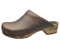Sanita Chrissy Mule Clog | Original Handmade Wooden Leather Clog for Women | Sustainable Sole | Antique Brown | 5 UK