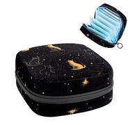 Sanitary Napkin Storage Bag, Black Cat Silhouette Among Stars in The Night Sky Portable Menstrual Pad Bag, Panty Liners Tampons Sanitary Pads Storage Holder for Women School Office