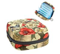 Sanitary Napkin Storage Bag, Period Bag for School Teen Girls, Birds Flower Pansies, Portable Period Pouch with Zipper, Sanitary Pads Bag Tampons Holder for Purse