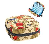 Sanitary Napkin Storage Bag, Period Bag for School Teen Girls, Birds Pansies, Portable Period Pouch with Zipper, Sanitary Pads Bag Tampons Holder for Purse