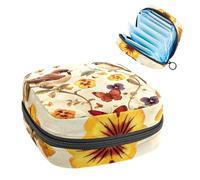 Sanitary Napkin Storage Bag, Period Bag for School Teen Girls, Butterflies Bird Pansies, Portable Period Pouch with Zipper, Sanitary Pads Bag Tampons Holder for Purse