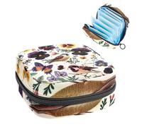 Sanitary Napkin Storage Bag, Period Bag for School Teen Girls, Butterflies Birds Pansies, Portable Period Pouch with Zipper, Sanitary Pads Bag Tampons Holder for Purse