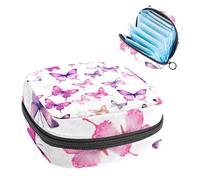 Sanitary Napkin Storage Bag, Period Bag for School Teen Girls, Butterflies Pink, Portable Period Pouch with Zipper, Sanitary Pads Bag Tampons Holder for Purse