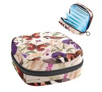 Sanitary Napkin Storage Bag, Period Bag for School Teen Girls, Butterfly Pansies Birds, Portable Period Pouch with Zipper, Sanitary Pads Bag Tampons Holder for Purse