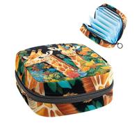 Sanitary Napkin Storage Bag, Period Bag for School Teen Girls, Giraffes Flower, Portable Period Pouch with Zipper, Sanitary Pads Bag Tampons Holder for Purse