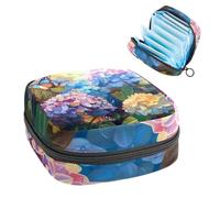 Sanitary Napkin Storage Bag, Period Bag for School Teen Girls, Hydrangea Floral Butterflies, Portable Period Pouch with Zipper, Sanitary Pads Bag Tampons Holder for Purse