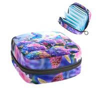 Sanitary Napkin Storage Bag, Period Bag for School Teen Girls, Hydrangea Flower Butterflies, Portable Period Pouch with Zipper, Sanitary Pads Bag Tampons Holder for Purse