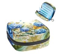 Sanitary Napkin Storage Bag, Period Bag for School Teen Girls, Hydrangea Flower Butterflies, Portable Period Pouch with Zipper, Sanitary Pads Bag Tampons Holder for Purse
