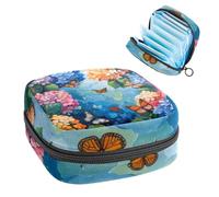 Sanitary Napkin Storage Bag, Period Bag for School Teen Girls, Hydrangea Flower Butterflies, Portable Period Pouch with Zipper, Sanitary Pads Bag Tampons Holder for Purse