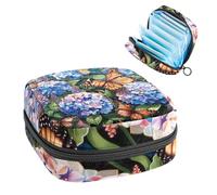 Sanitary Napkin Storage Bag, Period Bag for School Teen Girls, Hydrangea Flowers Butterflies, Portable Period Pouch with Zipper, Sanitary Pads Bag Tampons Holder for Purse