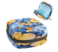 Sanitary Napkin Storage Bag, Period Bag for School Teen Girls, Hydrangea Flowers Butterflies, Portable Period Pouch with Zipper, Sanitary Pads Bag Tampons Holder for Purse