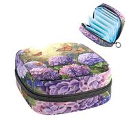 Sanitary Napkin Storage Bag, Period Bag for School Teen Girls, Hydrangea Flowers Butterflies, Portable Period Pouch with Zipper, Sanitary Pads Bag Tampons Holder for Purse