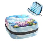 Sanitary Napkin Storage Bag, Period Bag for School Teen Girls, Hydrangea Flowers Butterflies, Portable Period Pouch with Zipper, Sanitary Pads Bag Tampons Holder for Purse