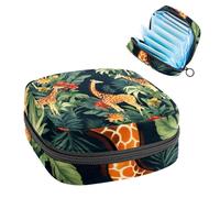 Sanitary Napkin Storage Bag, Period Bag for School Teen Girls, Jungle Giraffes, Portable Period Pouch with Zipper, Sanitary Pads Bag Tampons Holder for Purse