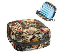 Sanitary Napkin Storage Bag, Period Bag for School Teen Girls, Jungle Leopards Flowers, Portable Period Pouch with Zipper, Sanitary Pads Bag Tampons Holder for Purse
