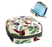 Sanitary Napkin Storage Bag, Period Bag for School Teen Girls, Pansies Birds Flower, Portable Period Pouch with Zipper, Sanitary Pads Bag Tampons Holder for Purse