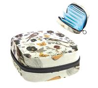 Sanitary Napkin Storage Bag, Period Bag for School Teen Girls, Pansies Birds Flowers, Portable Period Pouch with Zipper, Sanitary Pads Bag Tampons Holder for Purse