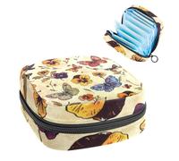 Sanitary Napkin Storage Bag, Period Bag for School Teen Girls, Pansies Butterflies, Portable Period Pouch with Zipper, Sanitary Pads Bag Tampons Holder for Purse