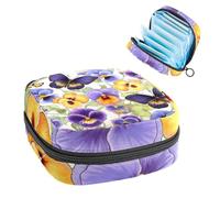 Sanitary Napkin Storage Bag, Period Bag for School Teen Girls, Pansies Butterflies, Portable Period Pouch with Zipper, Sanitary Pads Bag Tampons Holder for Purse