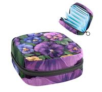 Sanitary Napkin Storage Bag, Period Bag for School Teen Girls, Pansies Flowers, Portable Period Pouch with Zipper, Sanitary Pads Bag Tampons Holder for Purse