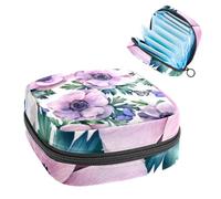 Sanitary Napkin Storage Bag, Period Bag for School Teen Girls, Pink Anemone Flower, Portable Period Pouch with Zipper, Sanitary Pads Bag Tampons Holder for Purse