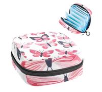 Sanitary Napkin Storage Bag, Period Bag for School Teen Girls, Pink Butterflies, Portable Period Pouch with Zipper, Sanitary Pads Bag Tampons Holder for Purse