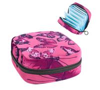 Sanitary Napkin Storage Bag, Period Bag for School Teen Girls, Pink Butterfly, Portable Period Pouch with Zipper, Sanitary Pads Bag Tampons Holder for Purse
