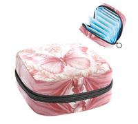 Sanitary Napkin Storage Bag, Period Bag for School Teen Girls, Pink Butterfly, Portable Period Pouch with Zipper, Sanitary Pads Bag Tampons Holder for Purse
