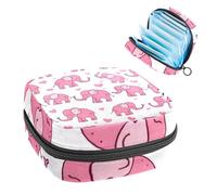 Sanitary Napkin Storage Bag, Period Bag for School Teen Girls, Pink Elephants, Portable Period Pouch with Zipper, Sanitary Pads Bag Tampons Holder for Purse