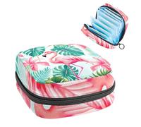 Sanitary Napkin Storage Bag, Period Bag for School Teen Girls, Pink Flamingos Leaves, Portable Period Pouch with Zipper, Sanitary Pads Bag Tampons Holder for Purse