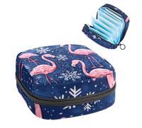 Sanitary Napkin Storage Bag, Period Bag for School Teen Girls, Pink Flamingos Snowflakes, Portable Period Pouch with Zipper, Sanitary Pads Bag Tampons Holder for Purse
