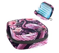 Sanitary Napkin Storage Bag, Period Bag for School Teen Girls, Pink Flowers Flamingo, Portable Period Pouch with Zipper, Sanitary Pads Bag Tampons Holder for Purse
