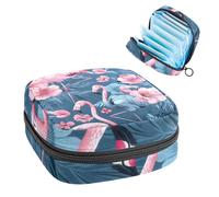 Sanitary Napkin Storage Bag, Period Bag for School Teen Girls, Pink Flowers Flamingos, Portable Period Pouch with Zipper, Sanitary Pads Bag Tampons Holder for Purse