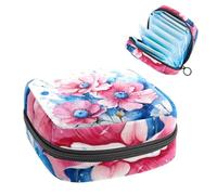 Sanitary Napkin Storage Bag, Period Bag for School Teen Girls, Pink Flowers, Portable Period Pouch with Zipper, Sanitary Pads Bag Tampons Holder for Purse