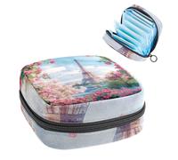 Sanitary Napkin Storage Bag, Period Bag for School Teen Girls, Pink Roses Eiffel Tower, Portable Period Pouch with Zipper, Sanitary Pads Bag Tampons Holder for Purse