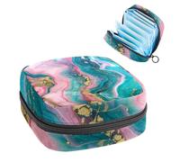 Sanitary Napkin Storage Bag, Period Bag for School Teen Girls, Pink Teal Marble Texture, Portable Period Pouch with Zipper, Sanitary Pads Bag Tampons Holder for Purse