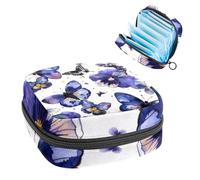Sanitary Napkin Storage Bag, Period Bag for School Teen Girls, Purple Pansies Butterflies, Portable Period Pouch with Zipper, Sanitary Pads Bag Tampons Holder for Purse