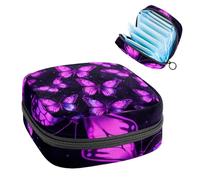 Sanitary Napkin Storage Bag, Period Bag for School Teen Girls, Purple Pink Butterflies, Portable Period Pouch with Zipper, Sanitary Pads Bag Tampons Holder for Purse