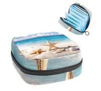 Sanitary Napkin Storage Bag, Period Bag for School Teen Girls, Starfish Coast Sea Shells, Portable Period Pouch with Zipper, Sanitary Pads Bag Tampons Holder for Purse