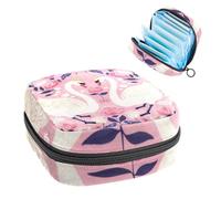 Sanitary Napkin Storage Bag, Period Bag for School Teen Girls, Swans Floral Pink, Portable Period Pouch with Zipper, Sanitary Pads Bag Tampons Holder for Purse