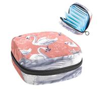 Sanitary Napkin Storage Bag, Period Bag for School Teen Girls, Swans Pink Floral, Portable Period Pouch with Zipper, Sanitary Pads Bag Tampons Holder for Purse