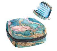 Sanitary Napkin Storage Bag, Period Bag for School Teen Girls, Teal Pink Marble, Portable Period Pouch with Zipper, Sanitary Pads Bag Tampons Holder for Purse