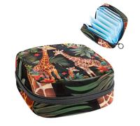 Sanitary Napkin Storage Bag, Period Bag for School Teen Girls, Tropical Giraffes Flower, Portable Period Pouch with Zipper, Sanitary Pads Bag Tampons Holder for Purse