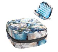 Sanitary Napkin Storage Bag, Period Bag for School Teen Girls, White Hydrangea Butterflies, Portable Period Pouch with Zipper, Sanitary Pads Bag Tampons Holder for Purse