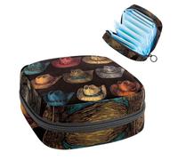 Sanitary Napkin Storage Bag, Retro Cowboy Hats Western Collection Portable Menstrual Pad Bag, Panty Liners Tampons Sanitary Pads Storage Holder for Women School Office