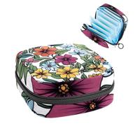 Sanitary Napkin Storage Bag, Spring Garden Floral Leaves and Wild Flowers Portable Menstrual Pad Bag, Panty Liners Tampons Sanitary Pads Storage Holder for Women School Office