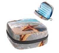 Sanitary Napkin Storage Bag, Starfish Relaxing on The Beach Portable Menstrual Pad Bag, Panty Liners Tampons Sanitary Pads Storage Holder for Women School Office